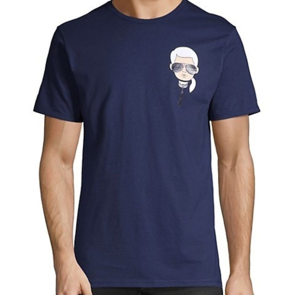 KARL LAGERFELD Blue Men's Caricature Logo Tee | S